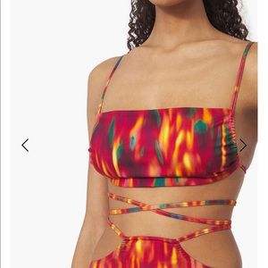 • WeWoreWhat Ruched Bandeau Fire Tie Dye Top •